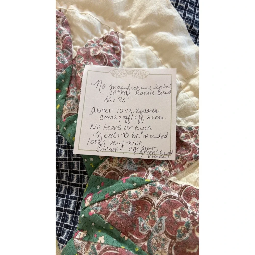 Vintage Floral Appliqué Quilt Full Queen 82x80 Cottage Country Ramie Cotton